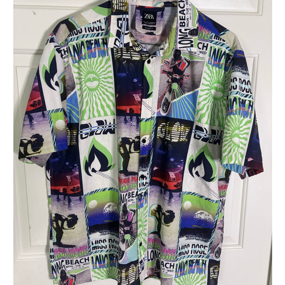 ZARA Men’s Miss Rose Long Beach Relaxed Linen Shirt Sz L - Picture 1 of 6